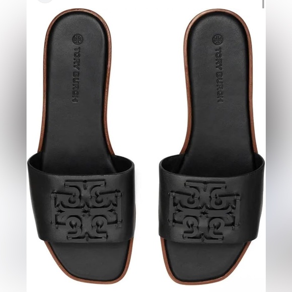 Tory Burch Women's Black Leather Medallion Ines Slides - Picture 1 of 5